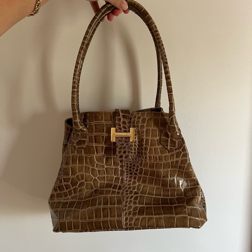 Courage B Italian leather patent crocodile purse